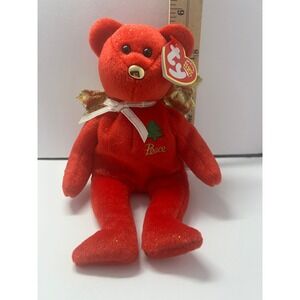 Ty Beanie Babies Gift the Bear Red Sparkle Christmas Angel Wings 2003 Retired
